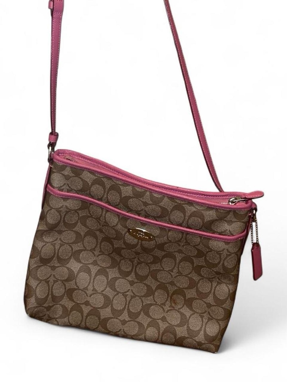 Coach Signature Canvas Pink Trim Crossbody Bag